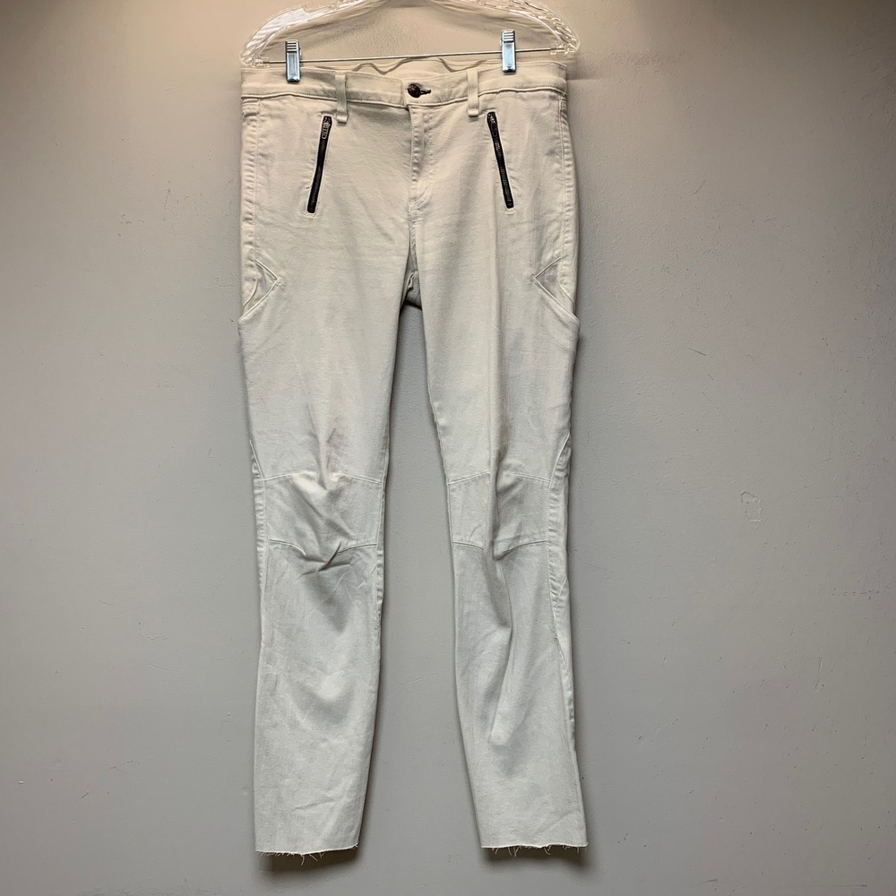 Rag & Bone Skinny Pants Womens 31 Off-White Excellent Moto Zipper Raw Hem USA